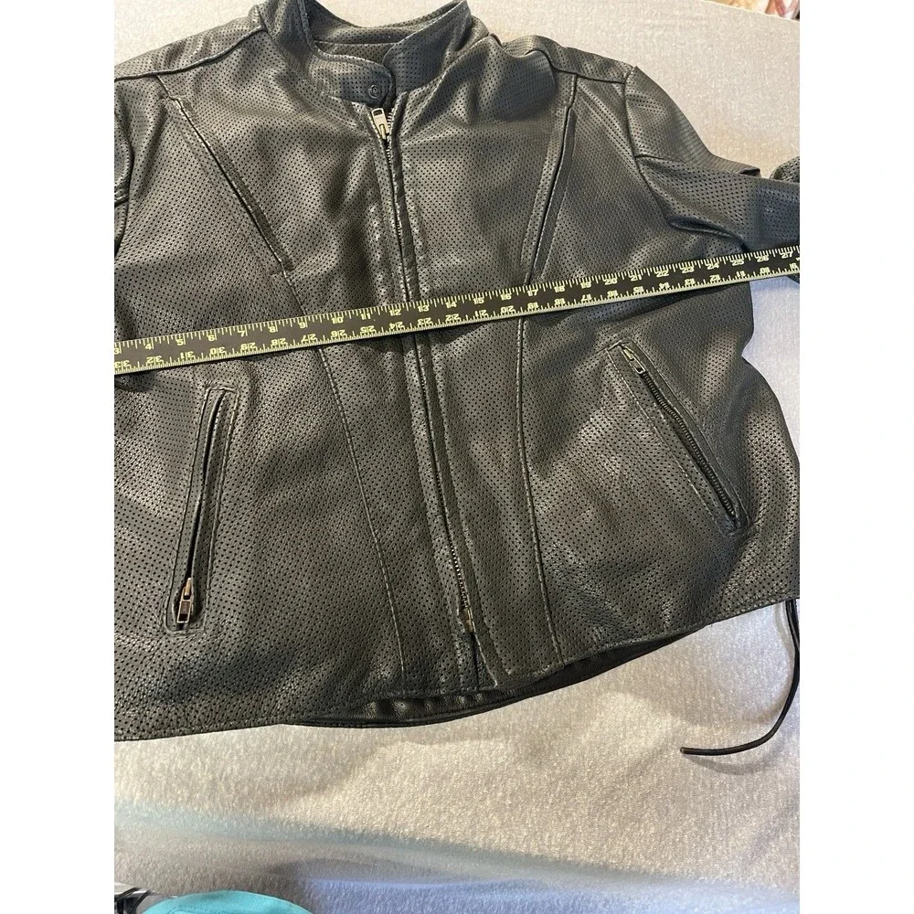 KERR MOTORCYCLE JACKET Biker MENS BLACK LEATHER SZ 52 Breathable Zip USA Lace Up